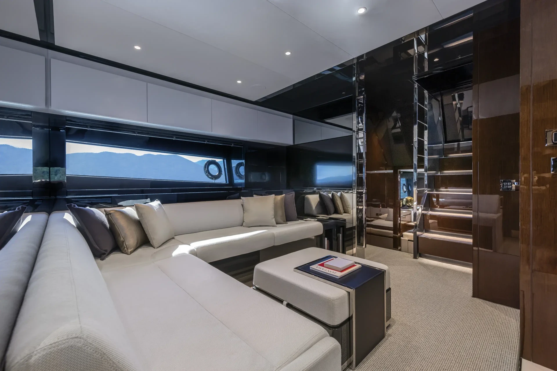 Real Riva 68’ Diable interior with leather seating and dark timber