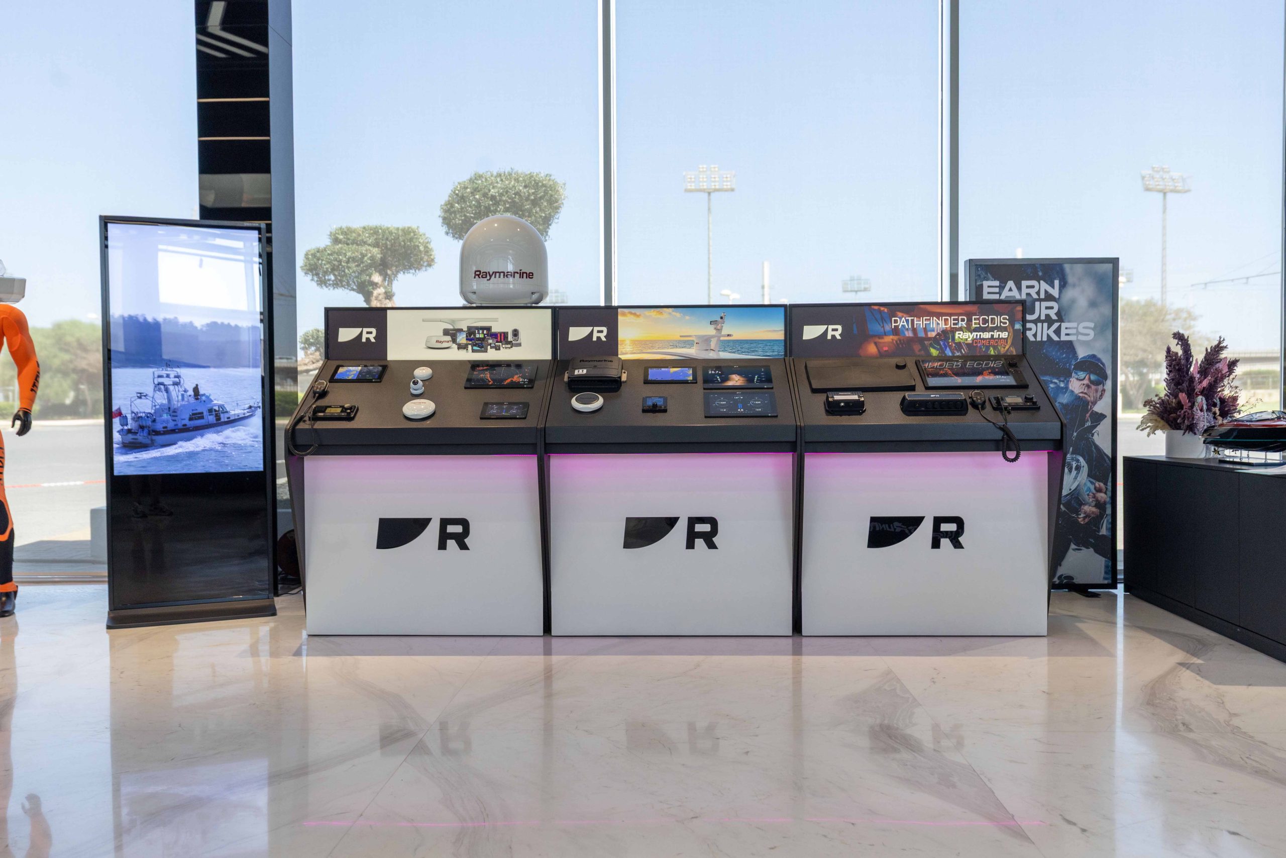 Raymarine marine electronics display counters at the showroom
