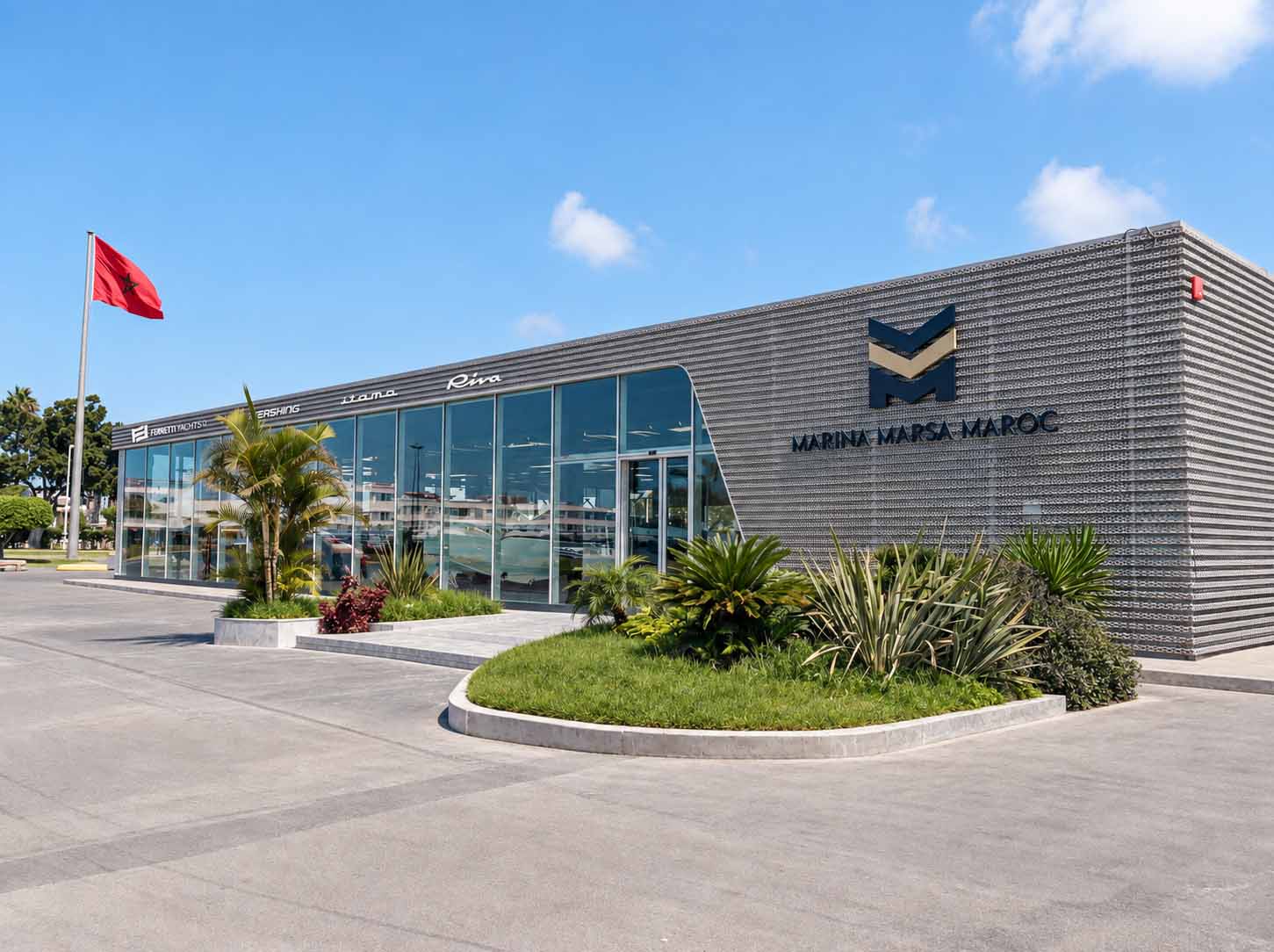 Marina Marsa Maroc showroom on Marina Bouregreg, exclusive dealer of Ferretti Yachts, Pershing, Itama and Riva