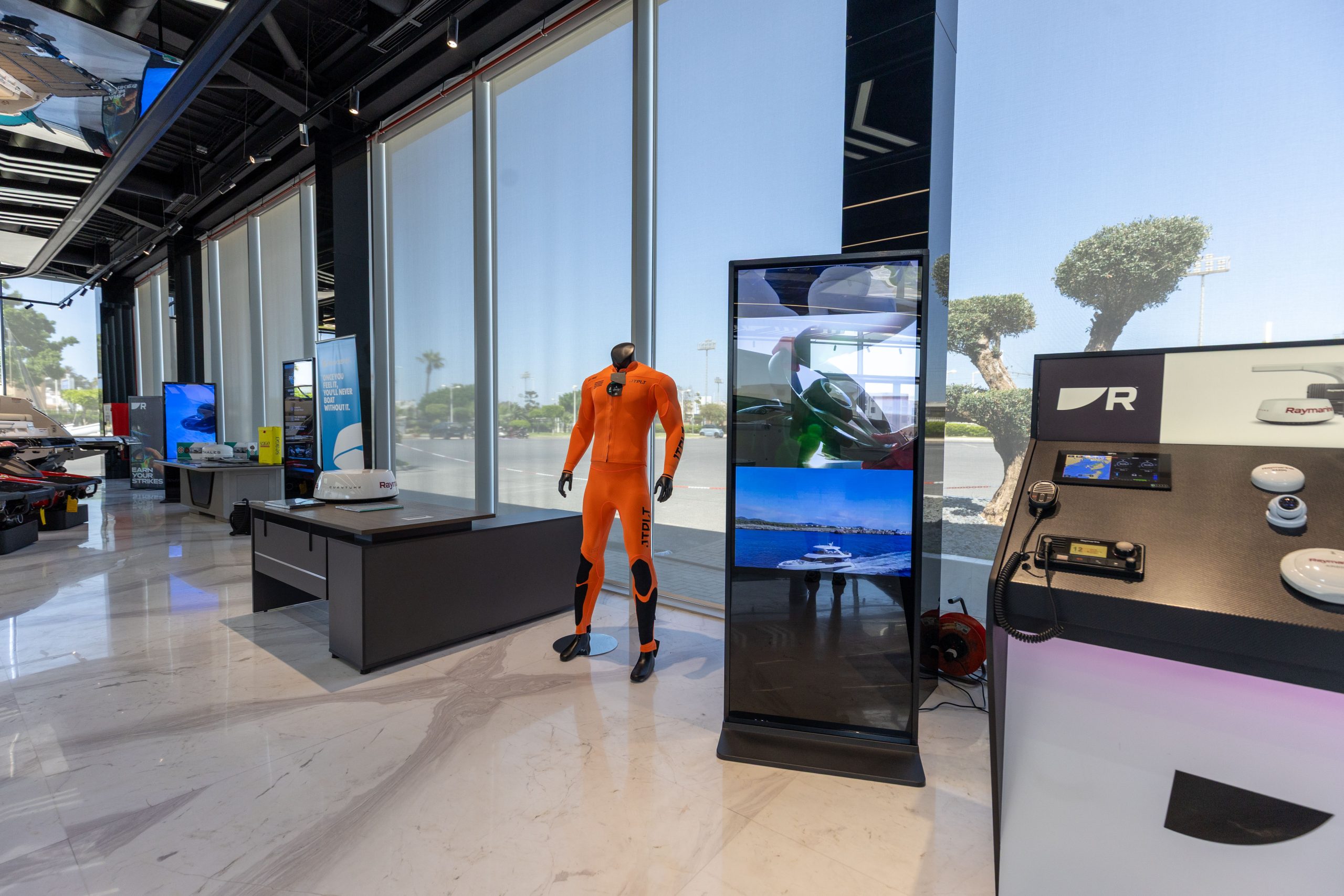 Immersion suit, radar and marine navigation equipment inside Marina Marsa Maroc